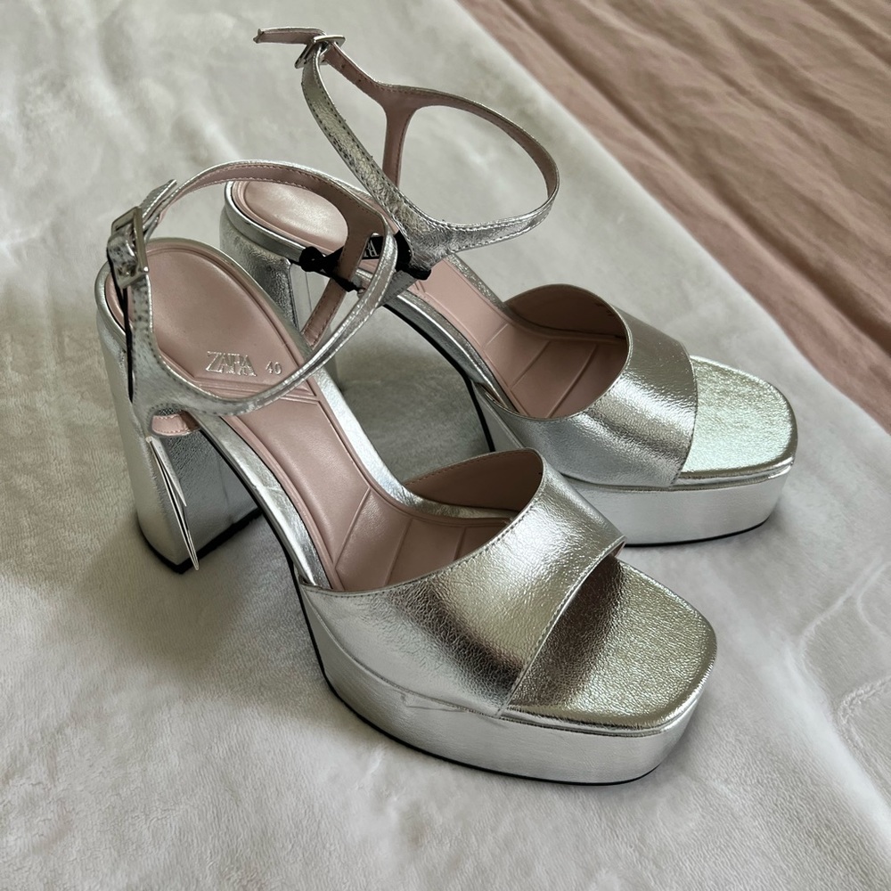 Zara silver platform heels